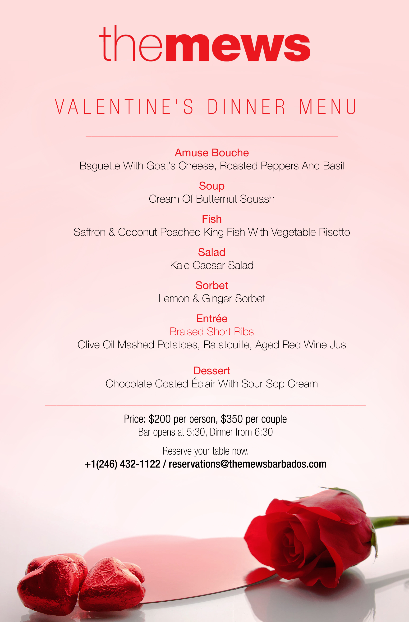 Valentine's Dinner - The Mews Barbados